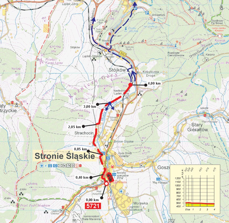 Trasa nr. 1 do Lądka Zdroju mapa